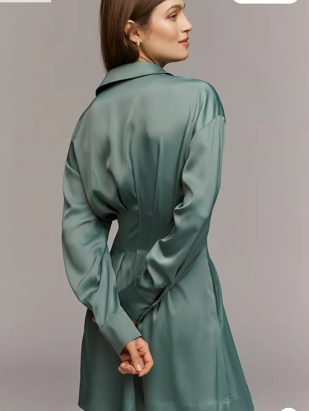 Tobie Long Sleeve Satin Mini Shirt Dress From Anthropologie 🌸 Size M - Picture 3 of 11